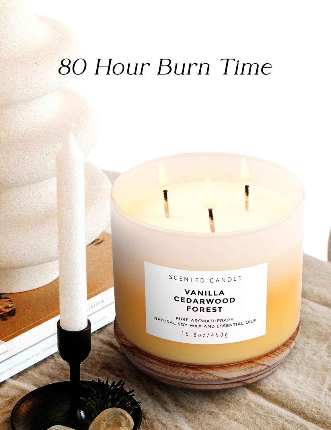 15.8oz Vanilla Cedarwood Forest 3-Wick Scented Soy Candle | 15.8 oz | Large Forest Aromatherapy Candle for Home Fragrance | Stress Relief & Relaxation | Fall Candle Gift